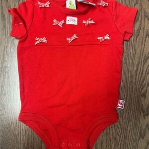 Vintage Sesame Street Red Short-Sleeve Baby One-Piece Bodysuit with Gingham Bows